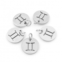 Підвіска, 304 Нержавіюча Сталь, Кругла Плоска, Знак Сузір'я/Зодіаку Близнюки, Колір: Нержавіюча Сталь, Розмір: 12х1мм, Отвір 3мм, (13WB23768)