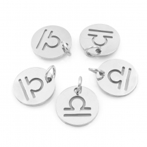Підвіска, 304 Нержавіюча Сталь, Кругла Плоска, Знак Сузір'я/Зодіаку Терези, Колір: Нержавіюча Сталь, Розмір: 12х1мм, Отвір 3мм, (13WB23774)
