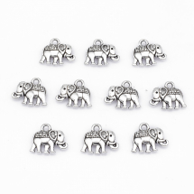 Zawieszki Vintage, Słoń, Styl Tybetański, Metal, Kolor: Antyczne Srebro, 12x14x2.5mm, Otwór 1mm, 10szt (Q6WB541)