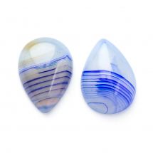Kaboszony Naturalny Agat Pasiasty, Kropla do Rękodzieła i Biżuterii, Niebieski, 25x18x6-7mm, 2szt (13WB22535)