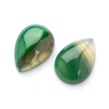 Kaboszony Naturalny Agat Pasiasty, Kropla do Rękodzieła i Biżuterii, Zielony, 25x18x6-7mm, 2szt (13WB22536)