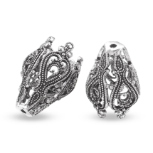 Конус для Бусин, Латунь, Квітка, Античне Срібло, 20x15мм, Отвір 1мм, (14WB7959)