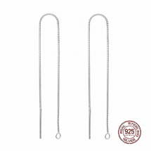 Срібло 925 Родоване Основа під Сережки-Пусети з Ланцюжком, Швензи - Протяжки, 100х0.65мм, Отвір 1-2мм, (13WB26684)