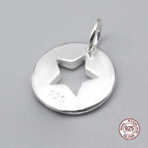 Srebro 925, Zawieszki Wisiorki, Charms, Gwiazdą Płaska Okrągła, 14.5x11x1.5mm, Otwór: 3mm, 1szt (13WB26944)