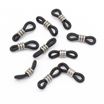 Тримачі для Окулярів, Гумові Петлі, Фурнітура з Нержавіючої Сталі, Колір: Чорний, 20.5х6мм, Отвір 3х2мм, Фурнітура 5х4.5мм, (13WB27141)