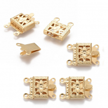 Zapięcie Pudełko, Stal Nierdzewna, na 2 nici, Pozłacane 24K, 15x10x3mm, otwor 1mm, 5szt (13WB27370)