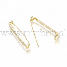 Baza do Broszki Szpilka, Mosiądz, Klasa AAA, Pozłacany 18K, 3 otwory, 40x5x7mm, Pin 2mm, 2 szt (13WB27993)