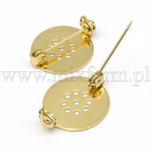Baza do Broszki z Zapięciem Agrafka, Mosiądz, Klasa AAA, Pozłacany 18K, 18x3mm, Pin 1mm, 2 szt (13WB27994)