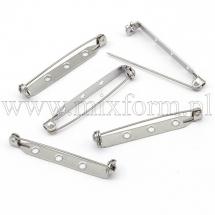 Baza do Broszki Szpilka do Rękodzieła i Biżuterii, Stal Nierdzewna, Agrafka, 3 Otwory, 38x5x6mm, 5szt (13WB28003)