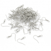 Bigle Otwarte z Kulką, Żelazne, do kolczyków, Srebrny, 18x0.8mm, Otwór 2mm, 100szt (13WB28187)