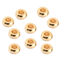 Koraliki Mosiężne, Powłoka Trwała, Pozłacane 24K, Płaski Okrągły, 4x1.5mm, Otwór: 1.5mm, 10szt (13WB28257)