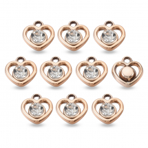 Підвіски Кулони Акрилові Серце з Акриловими Стразами, УФ-покриття, Світле Золото, 14х15х5мм, Отвір 1.8мм (13WB28784)