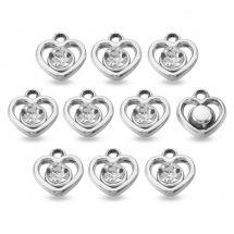 Підвіски Кулони Акрилові Серце з Акриловими Стразами, УФ-покриття, Платина, 14х15х5мм, Отвір 1.8мм (13WB28785)