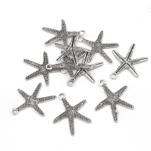 Zawieszka Rozgwiazda, Metalowa, Srebrny Antyczny, 26x22x2mm, Otwór 2mm 10szt (14WB8153)