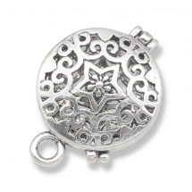 Кулон-Коробочка, Підвіска Круглий Плоский Латунь, Античне Срібло, 21x15x6мм, Отвір 2мм, (13WB15015)