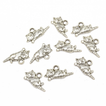Wisiorek Zawieszka Kot, Metal, do Robienia Biżuterii, Antyczne Srebro, 20x13x2mm, 10szt (5WB6249)