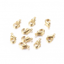 Zapięcie Karabińczyk-Lobster Eco Mosiądz, Kolor: Złoty, 10x5x3mm, Otwór 1mm, 10szt (14WB5276)