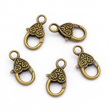 Zapięcie Karabinek-Lobster, do Rękodzieła i Biżuterii, Metal, Serce, 25.5x14x6mm, Otwór 4mm, Bronze, 5szt (3WB3131)