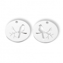 Кулон Птах, Нержавіюча Сталь, Плоский Круглий, Розмір: 20х1.1мм, Отвір 1.5мм, (13WB19630)