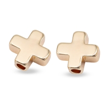 Намистини Латунь Хрест, Позолота 18К, 8х8х3мм, Отвір 1.4мм, (13WB19652)