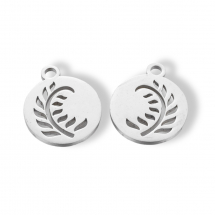 Кулон Круглий з Лістом, Плоский, Нержавіюча Сталь, Розмір: 14х12х1мм, Отвір 1.5мм, (13WB19802)