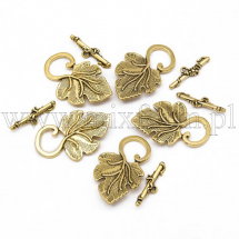 Zapięcie Toggle, List, Stop do Rękodzieła i Biżuterii, Antyczne Złoto, 36x22x4.5mm, 5szt (13WB19831)