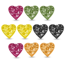 Dekoracyjne Ażurowe Serca z Drewna, Mix Kolorów, 40x40x2mm, 10szt (5WB6788)