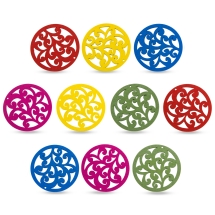 Dekoracyjne Ażurowe Kółka z Drewna, Mix Kolorów, 50x2mm, Otwór 2mm, 10szt (5WB6790)