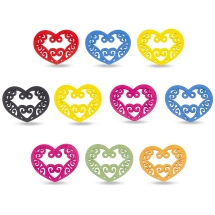 Dekoracyjne Ażurowe Serca Drewniane, Mix Kolorów, 50mm, 10szt( 5WB6791)