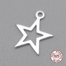Срібло 925 Кулон Підвіска Зірка, Фурнітура для Прикрас, 11х9.5х0.8мм, Отвір 1мм, (13WB17906)