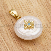 Wisiorek Naturalne Perły Rzeczne, Bryłki, Mosiądz/Cyrkonią, Gwiazda, Powłoka Trwala, Biały, 17-27mm, 1szt (13WB24527)