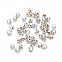 Dżety do Przyszycia, Szkło i Mosiądz, Klasa A, Kolor: Kryształ AB, 3-3.2x3-3.2mm, otwor 1mm, 50szt (13WB13803)