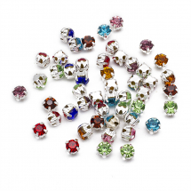 Dżety do Przyszycia, Szkło i Mosiądz, Klasa A, Kolor: Mieszane Kolory, 3-3.2x3-3.2mm, otwor 1mm, 50szt (13WB13808)