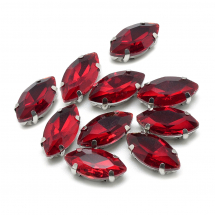 Dżety do Przyszycia w Koszyczku, Szkło i Mosiądz, Czerwony, 15x7x5mm, Otwór 0.8-1mm, 10szt (13WB19695)