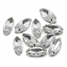 Dżety do Przyszycia, Szklane, Baza Mosiądz, Końskie Oko, Bezbarwny, 12x6x4.5mm, Otwór 0.8-1mm, 10szt (13WB19699)