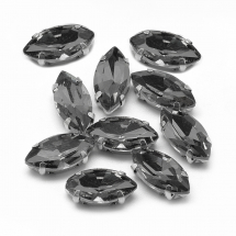 Dżety do Przyszycia w Koszyczku, Szkło i Mosiądz, Końskie Oko, Szary, 12x6x4.5mm, Otwór 0.8-1mm, 10szt (13WB19702)