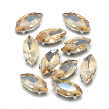 Dżety do Przyszycia, w Koszyczku, Szkło i Mosiądz, Kolor: Żółty, 10x5x4mm, Otwór 0.8-1mm, 10szt (13WB19705)