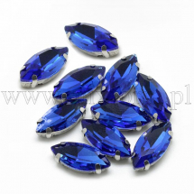 Dżety do Przyszycia w Koszyczku, Szkło i Mosiądz, Królewski Niebieski, 15x7x5mm, Otwór 0.8-1mm, 10szt (13WB19708)