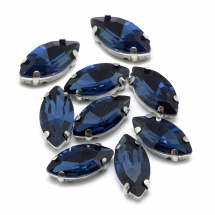 Dżety do Przyszycia w Koszyczku, Szkło i Mosiądz, Berliński Niebieski, 10x5x4mm, Otwór 0.8-1mm, 10szt (13WB19712)