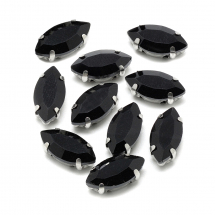 Dżety do Przyszycia w Koszyczku, Szkło i Mosiądz, Końskie Oko, Czarny, 12x6x4.5mm, Otwór 0.8-1mm, 10szt (13WB19718)