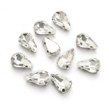 Dżety do Przyszywania, w Koszyczku, Szkło i Mosiądz, Platyna i Bezbarwny, 12.5x8x5mm, Otwór ~1mm, 10szt (13WB19722)