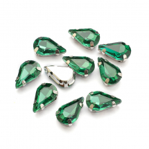 Dżety do Przyszycia, w Koszyczku, Szkło i Mosiądz, Kolor: Zieleń Morska, 12.5x8x5mm, Otwór ~1mm, 10szt (13WB19726)