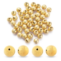 Koraliki Teksturowany, Gwiezdny Pył, Mosiądz, Okrągłe, 6mm, Otwór: 1mm, Kolor: Złoty, 50szt (14WB7479)