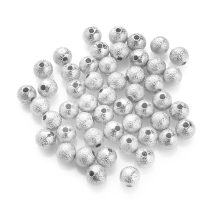 Koraliki Teksturowany, Gwiezdny Pył, Mosiądz, Okrągłe, 6mm, Otwór 1mm, Kolor: Platynowy, 50szt (14WB7480)