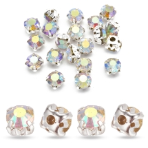 Dżety do Przyszycia, Szklane i Mosiądz, Klasa A, Półokrągłe, Kryształ AB, 6x5mm, otwor 1.5mm, 20szt (14WB9469)