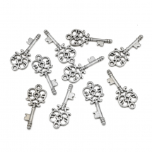 Wisior Klucz, Styl Tybetański, Stop, Kolor: Antyczne Srebro, 33x14x2mm, Otwor 2mm, 10szt (14WB8832)