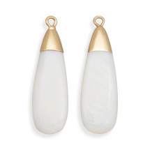 Кулон Натуральний Річковий Перламутр, Фурнітура Латунь Колір Золото, Крапля, Білий, Розмір: 32 ~ 33,5x9 ~ 10,5x4 ~ 5мм, Отвір 1.6мм, (13WB21805)